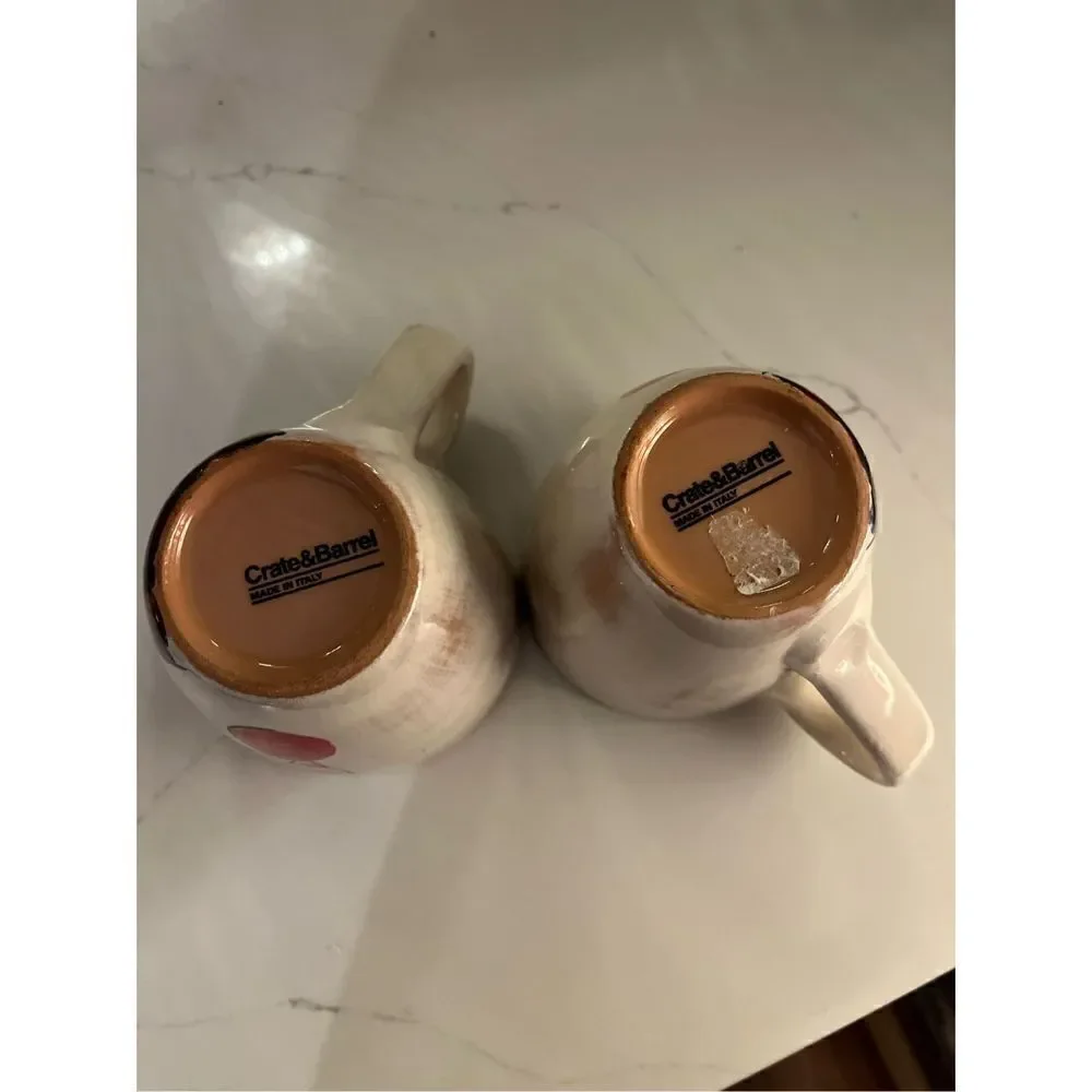 Crate & Barrel Set (2) Ceramic Coffee Cups Mugs Holiday Winter Made in Italy
